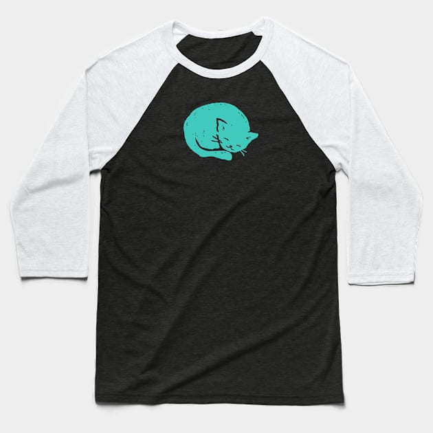 Turquoise Cat Sleeping Baseball T-Shirt by FoxShiver